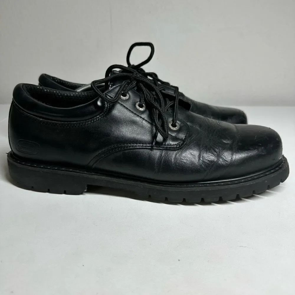 Skechers Mens Relaxet Fit Slip Resistant Black Ankle Work Boots Size 11 Lace Up